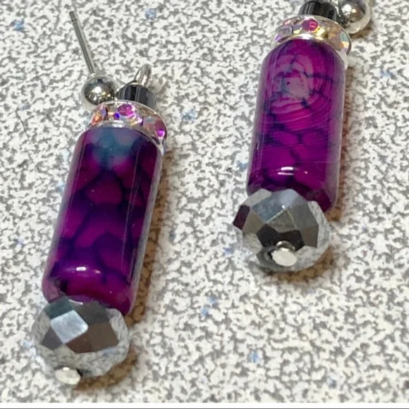 🐲Purple dragon vein agate earrings- handmade - Picture 4 of 6